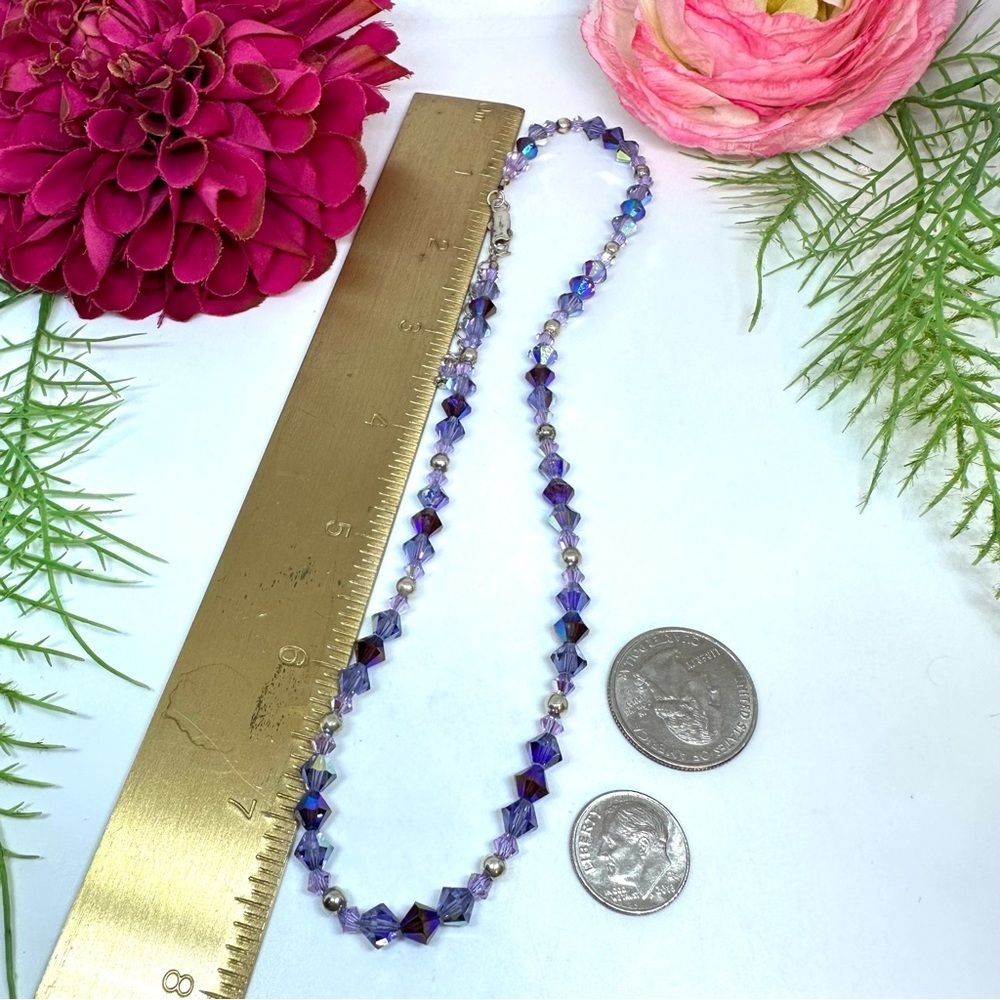 VINTAGE⚜️STERLING SILVER Lavender Crystal Beaded Necklace - Picture 5 of 7